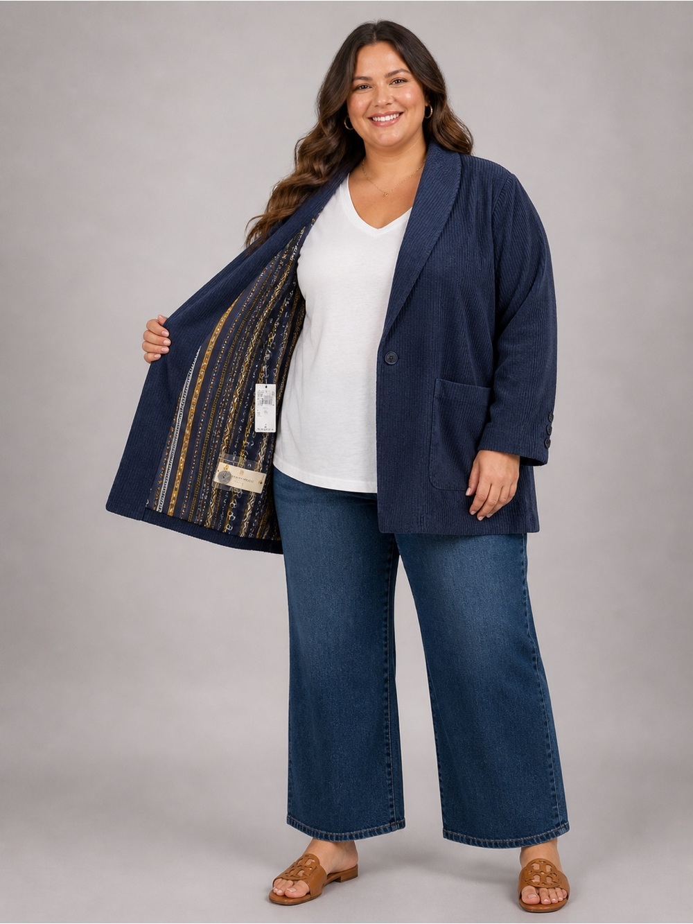 Anthropologie Navy Blue Corded Blazer